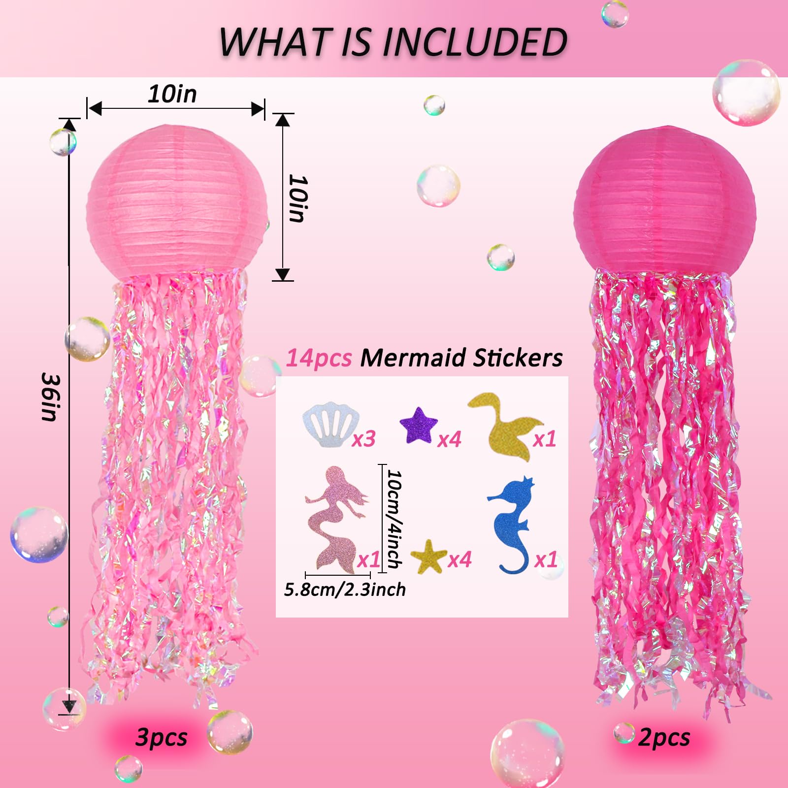Zilue Mermaid Jellyfish Paper Lanterns - Pack Of 6 Colorful Hanging Decor For Under The Sea Parties