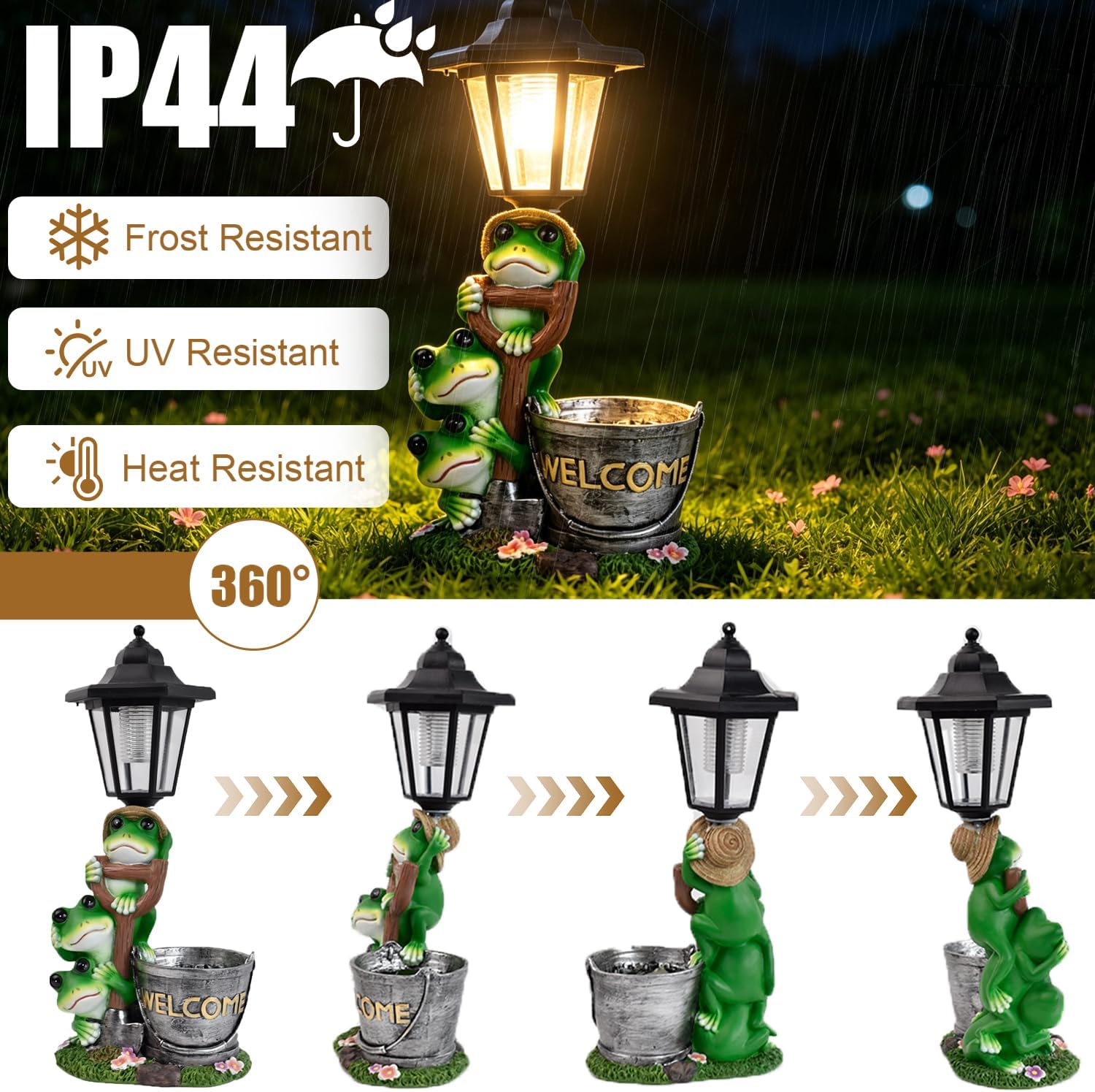 Frog Garden Statue Home Outdoor Decor with Solar Lantern and Flowerpot Solar Frogs Sculptures Waterproof Garden Outside Figurine Ornament, Women Gardening Housewarming Gift for Yard Pond image 5