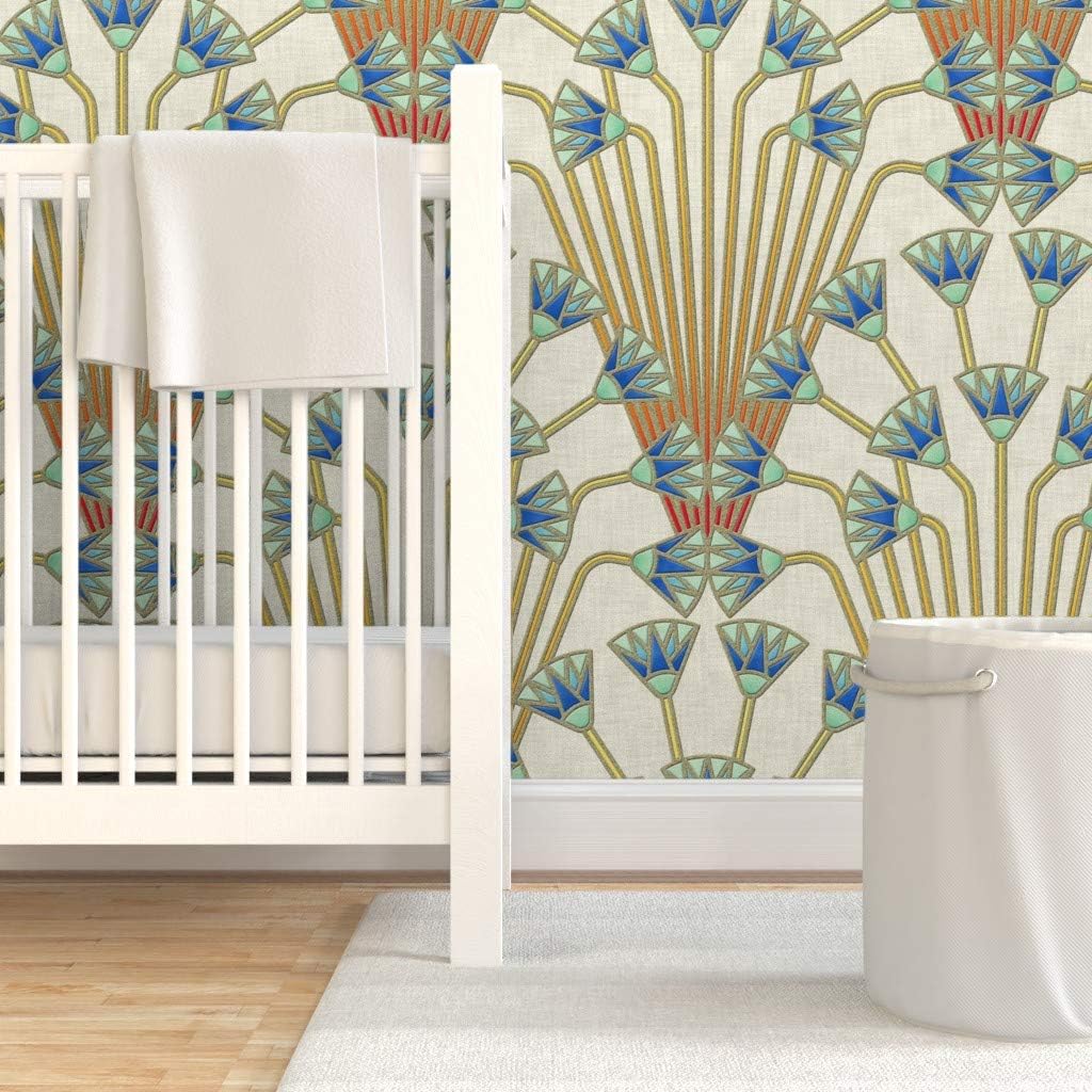 Removable Wallpaper 3ft x 2ft - Flowers Light Art Deco Flower Egyptian Vintage Custom Pre-Pasted Wallpaper by Spoonflower