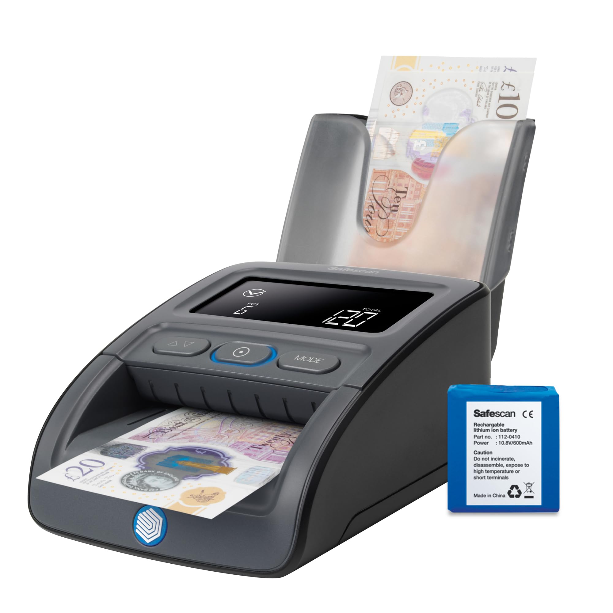 Safescan 155-S Complete Portable Counterfeit Money Detector that verifies banknotes - Money Machine with 8-Point Detection - 100% Accurate Money Checker Machine with Included Battery and Note Stacker