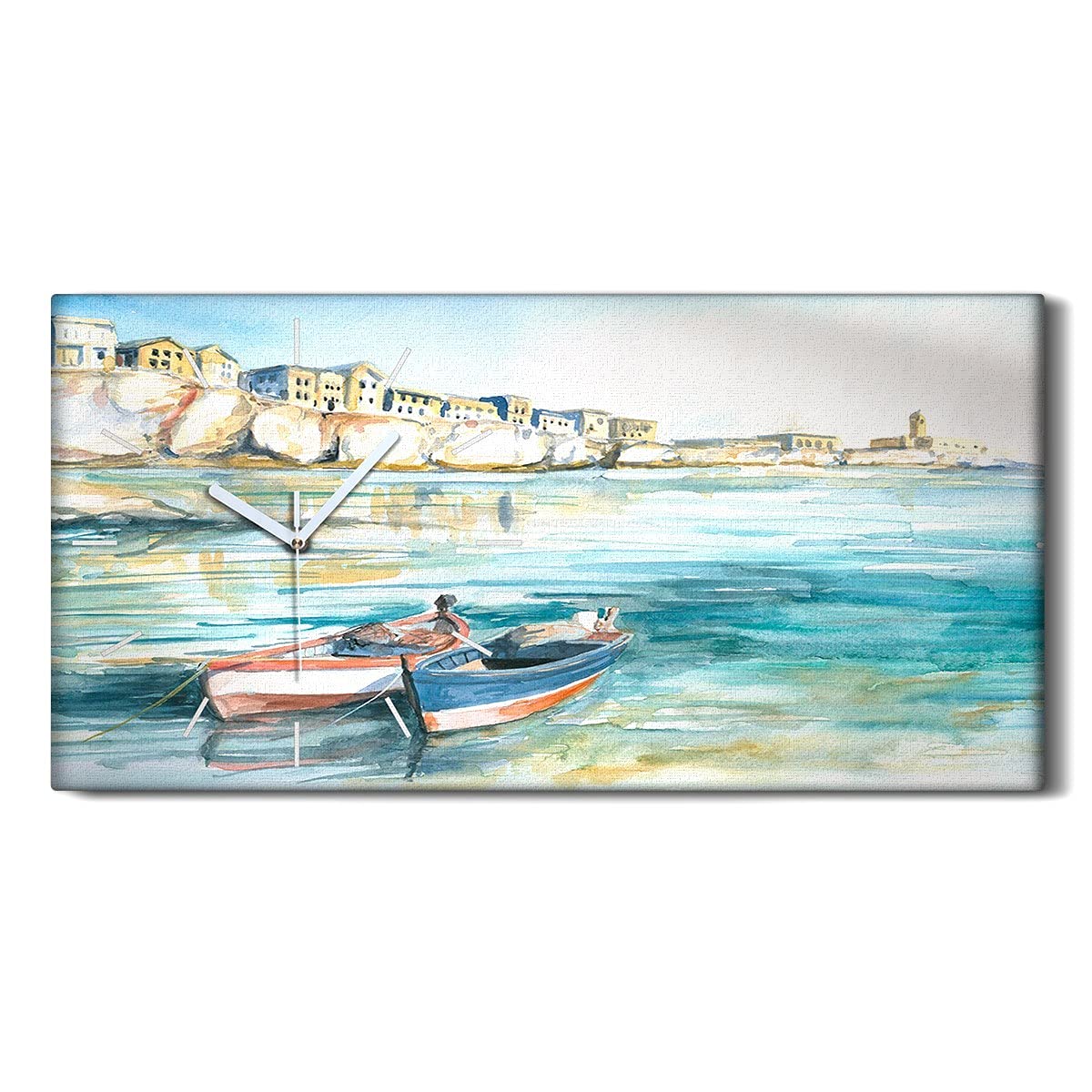 Horloge sur Toile Silencieuse Résout le Bruit de Tic-Tac Tableau Art Mural Aquarelle 60x30cm