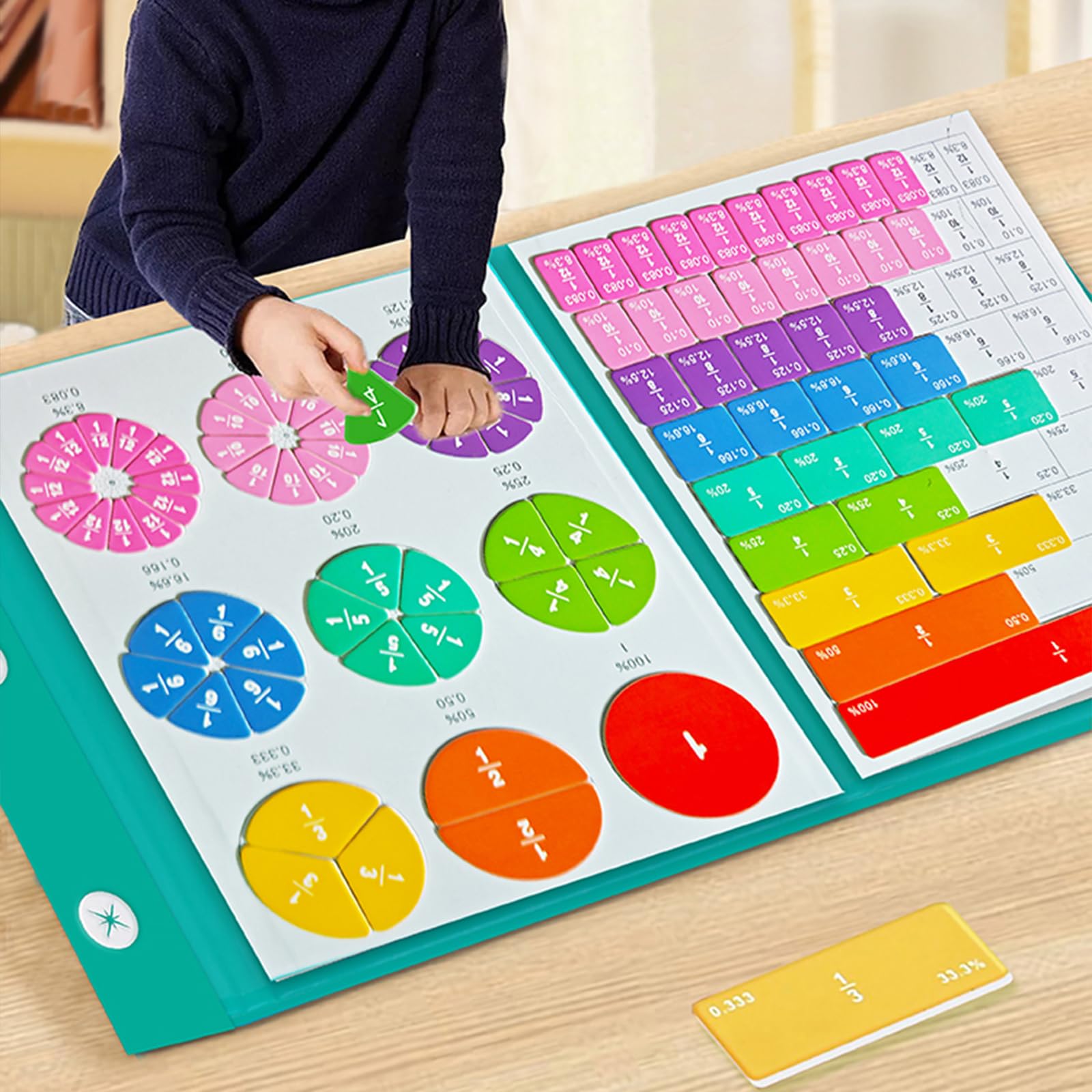 Juguetes Montessori de Madera para Fracciones para Niños Juego Magnético Educativo 102 Piezas para Dominar Matemáticas