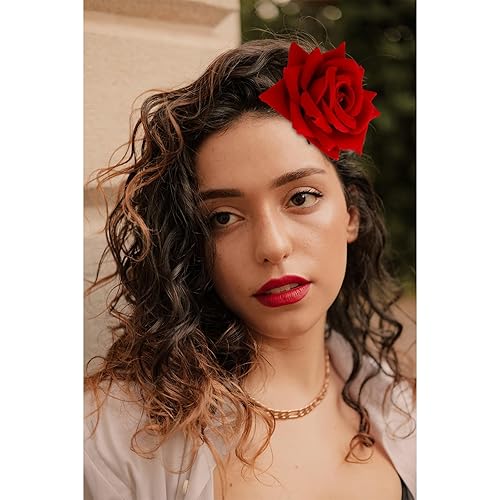 Miniatura 5 de 6 pinzas para el pelo de rosas rojas para mujeres y niñas, broches de flores, broches florales, pinzas de tela con rosas para el cabello, accesorios