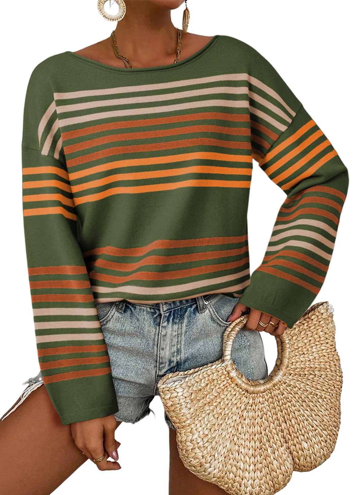 Dokotoo Womens Striped Casual Sweaters 2025 Fall Trendy Loose Fit Knit Pullover Tops