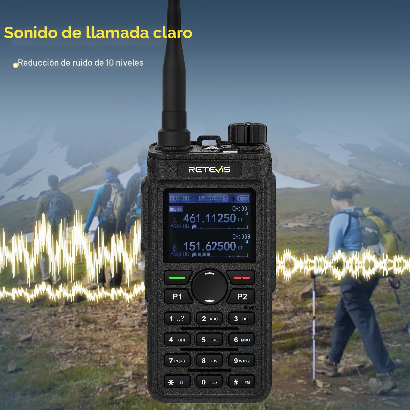 Retevis C62 Walkie Talkie de Mano, Ham Radio Recargable para Adultos, Radio Bidireccional de Alta Potencia y Largo Alcance, Linterna, 2000 mAh, para Senderismo, Caza y Acampada (Paquete de 2 en)