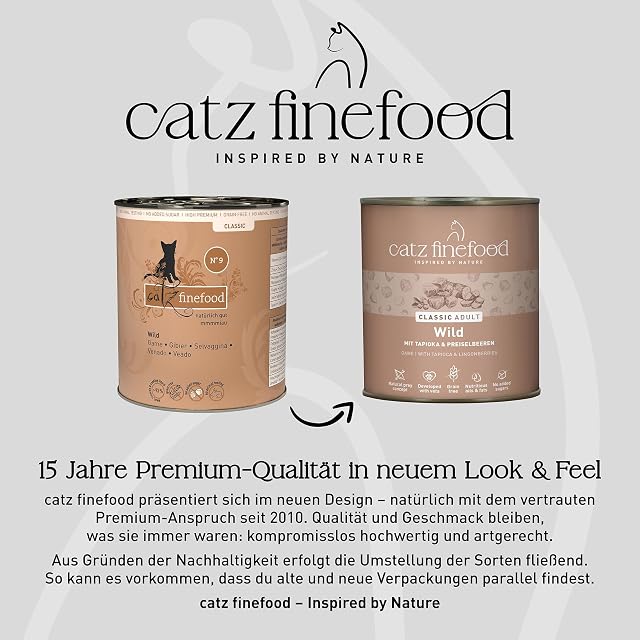 Foto 4 de 8 de catz finefood N° 9 Wild Feinkost Comida para Gatos húmeda, refinada con Patata y arándano, 6 latas de 800 g