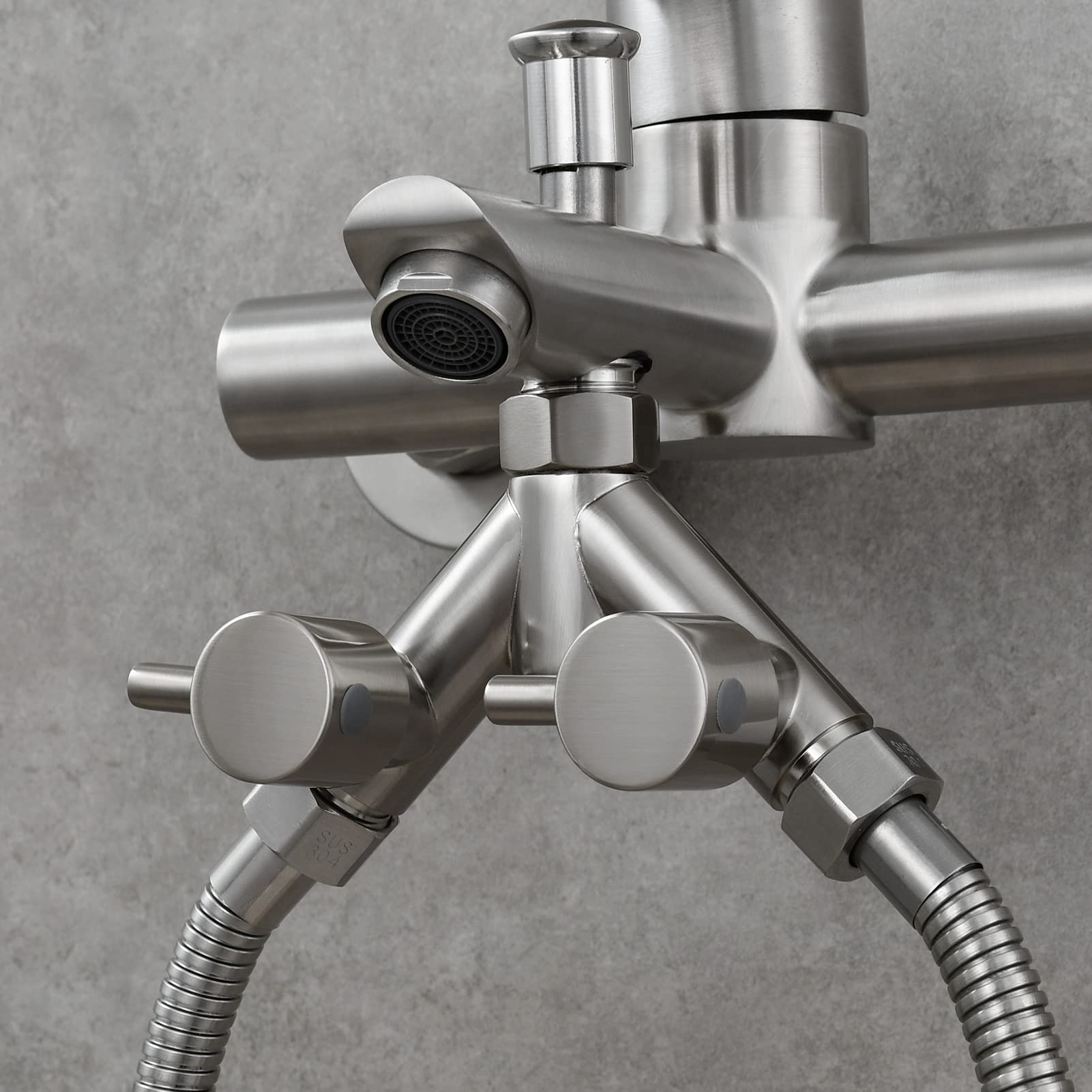 Tecmolog DSF014ANA Répartiteur en Y 2 voies 1/2" Adaptateur en laiton Vanne de dérivation Douche avec vannes d'arrêt Nickel brossé