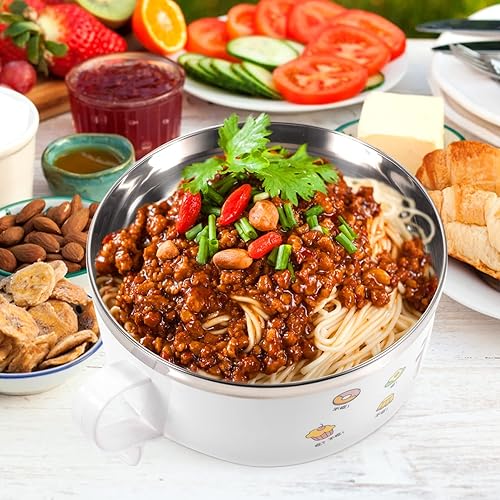 Miniatura 5 de Tazón de ramen Tazón de fideos instantáneos con tapa de acero inoxidable Ramen fideos para sopa de cereales con cuchara para ensalada de fideos,
