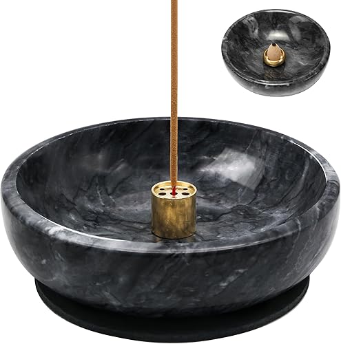 Quemador de incienso de mármol natural, soporte de incienso para palo y reflujo, hecho a mano, ideal para fumar incienso, quemar incienso y Negro