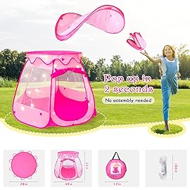 DISHIO Ball Pits with 50 Balls, Pop up Tents for Kids with Star Lights, Ball Pit for Toddlers, Princess Tent Toy for 1,2,3 yrs Birthday Gifts for Girls, Easy to Assemble and Store (50 Balls Included)