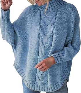 HeyKmiu Womens High Neck Knitting Sweater Loose Solid Color Trendy Cable Knit Chunky Warm Blouses Tops 2023 Winter Fashion Turtleneck Long Sleeve Oversize Cashmere Pullover Sweatshirts
