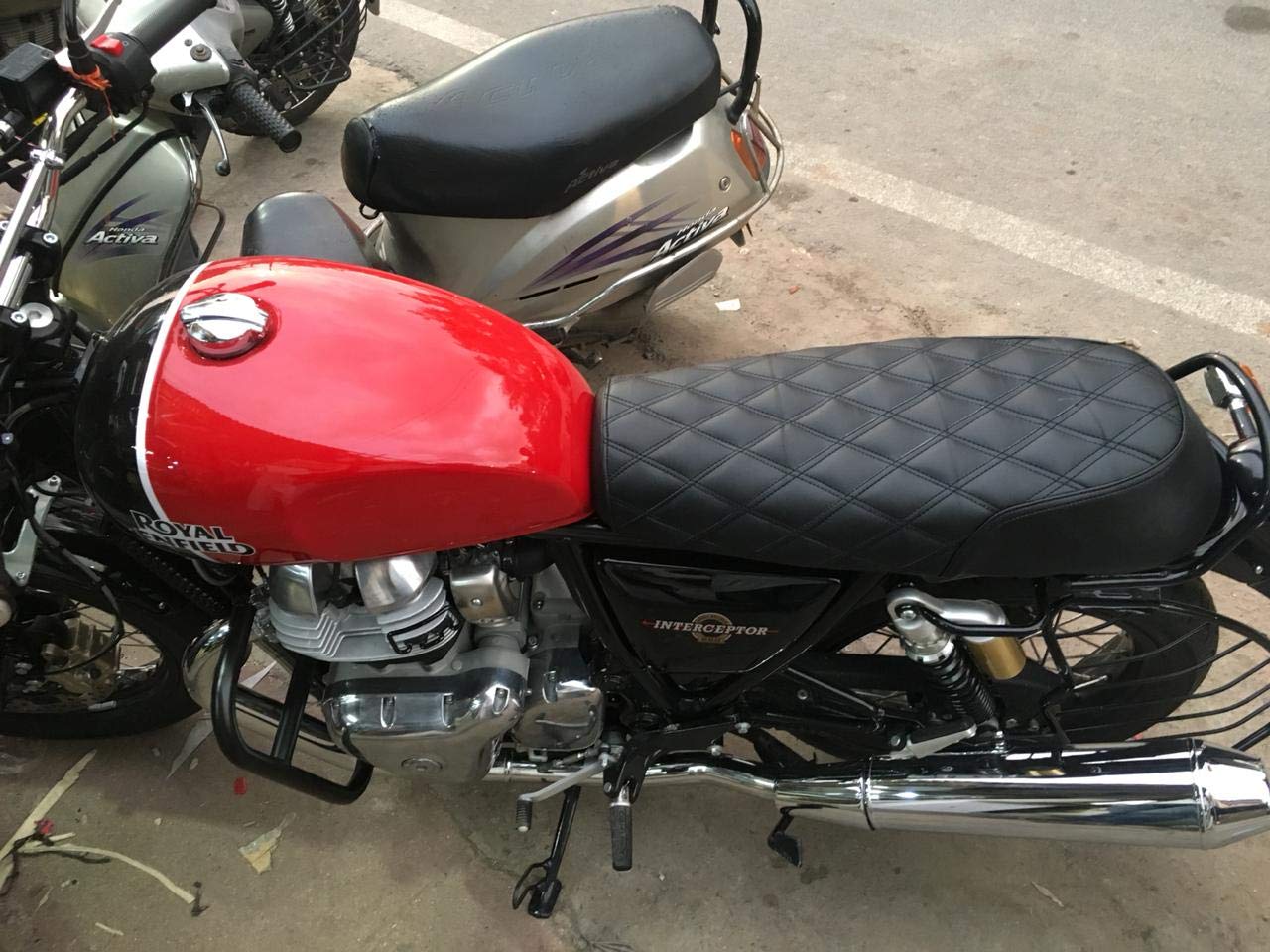 Sahara Seats Compatible with Interceptor 650 Rhombus Design Leather Seat Cover with Added