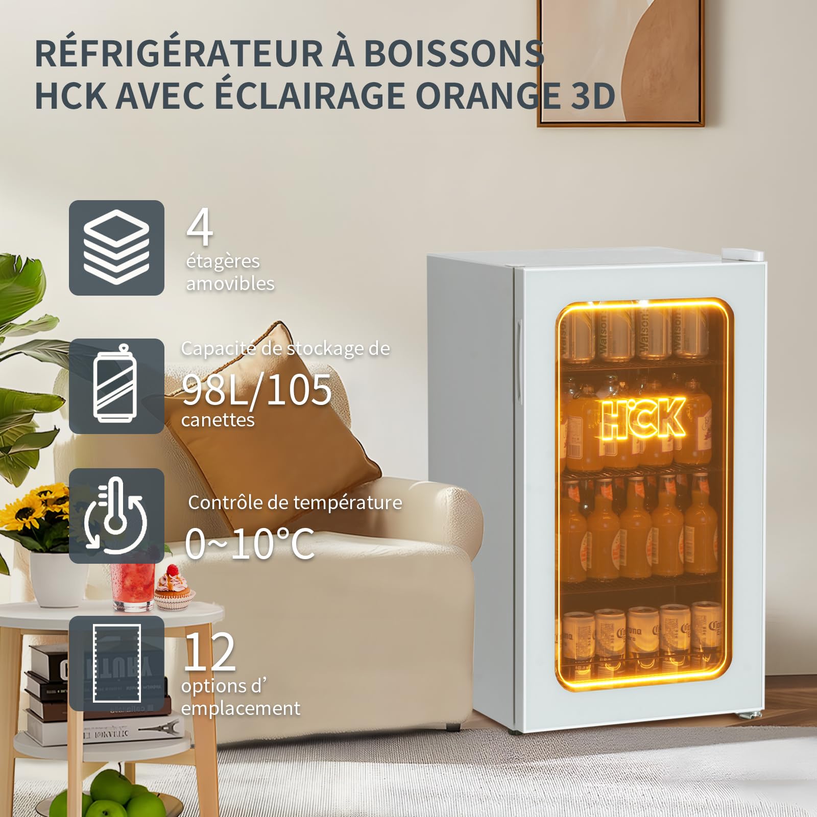 Raffreddatore HCK 98L Birra Vino Glass Door Mini Fridge - Dettaglio