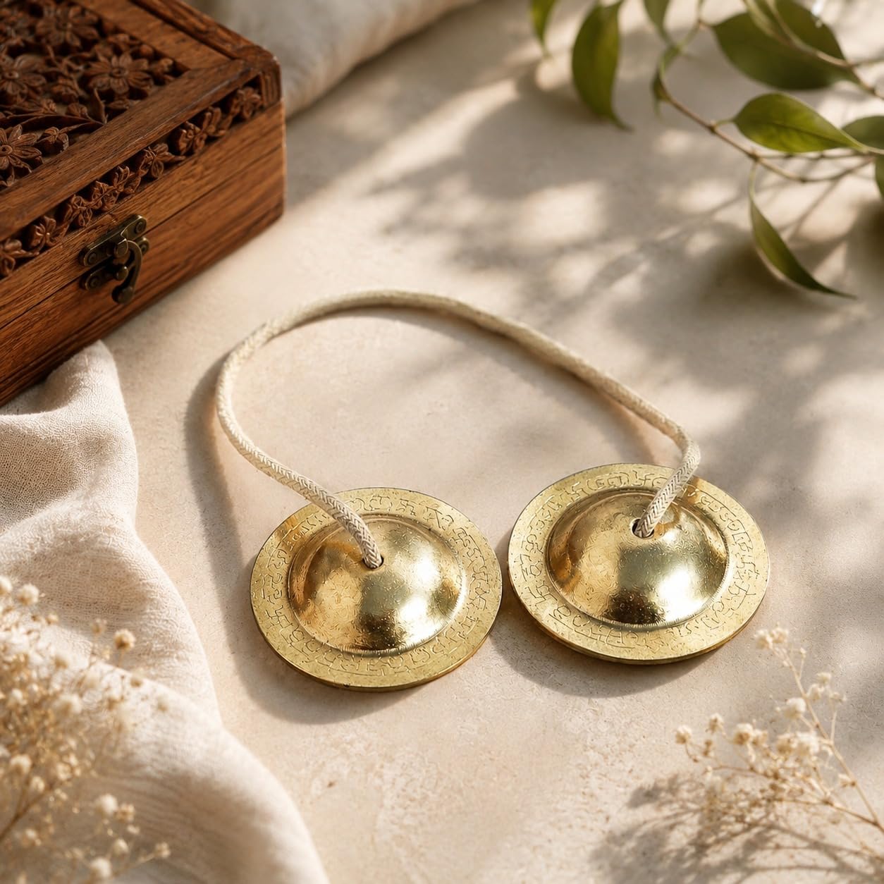 Pure Source India Manjeera For Pooja, Home, Temple & Kirtan Use- kartal instrument-Hand Cymbals Manjira Pair (3 INCH - Antique Gold) (55 gm- 1 Pair)
