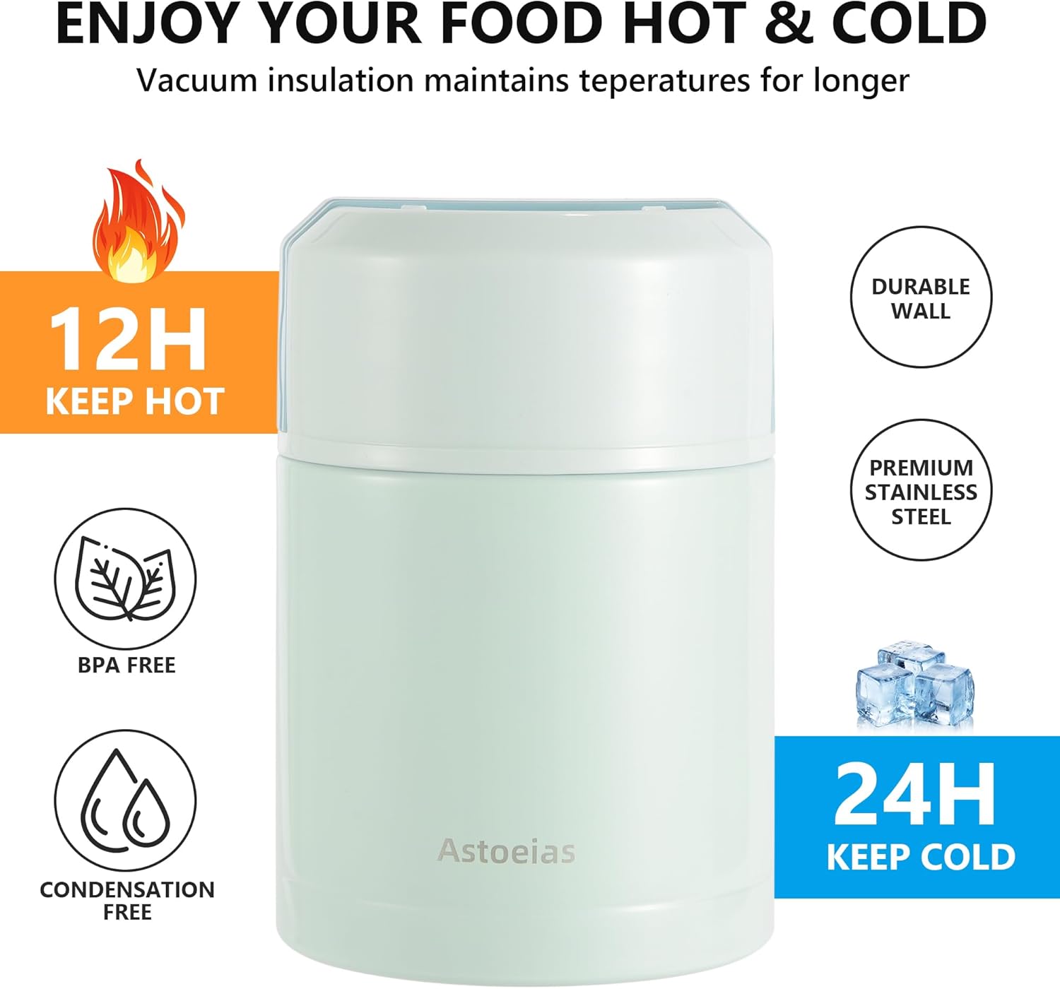Insulated Thermo Soup Jar for Kids & Adults, 27 oz Stainless Steel Thermal Food Container with Spoon, Triple Layer Insulation (Blue)