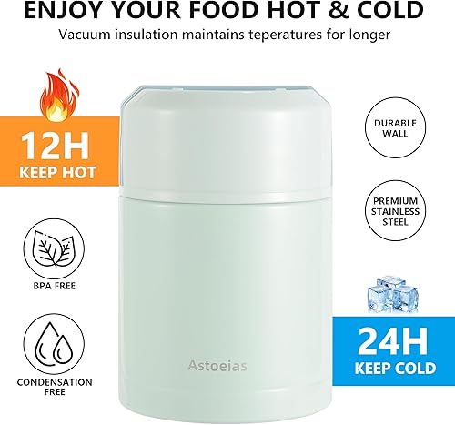 Miniatura 4 de Tarro térmico aislado para sopa para niños y adultos, contenedor térmico de acero inoxidable de 27 onzas con cuchara, aislamiento de triple capa