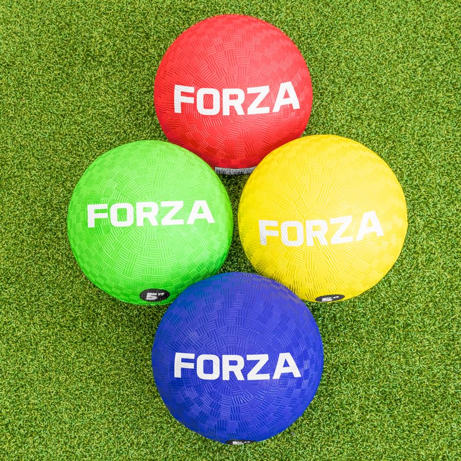 FORZA Rubber Dodgeballs – Anti-Sting Playground Balls for Dodgeball, PE, Schools & Garden Games, Textured Grip, 5in or 8.5in, Packs of 4, 8 or 12, Red Blue Yellow Green. (8, 5in)