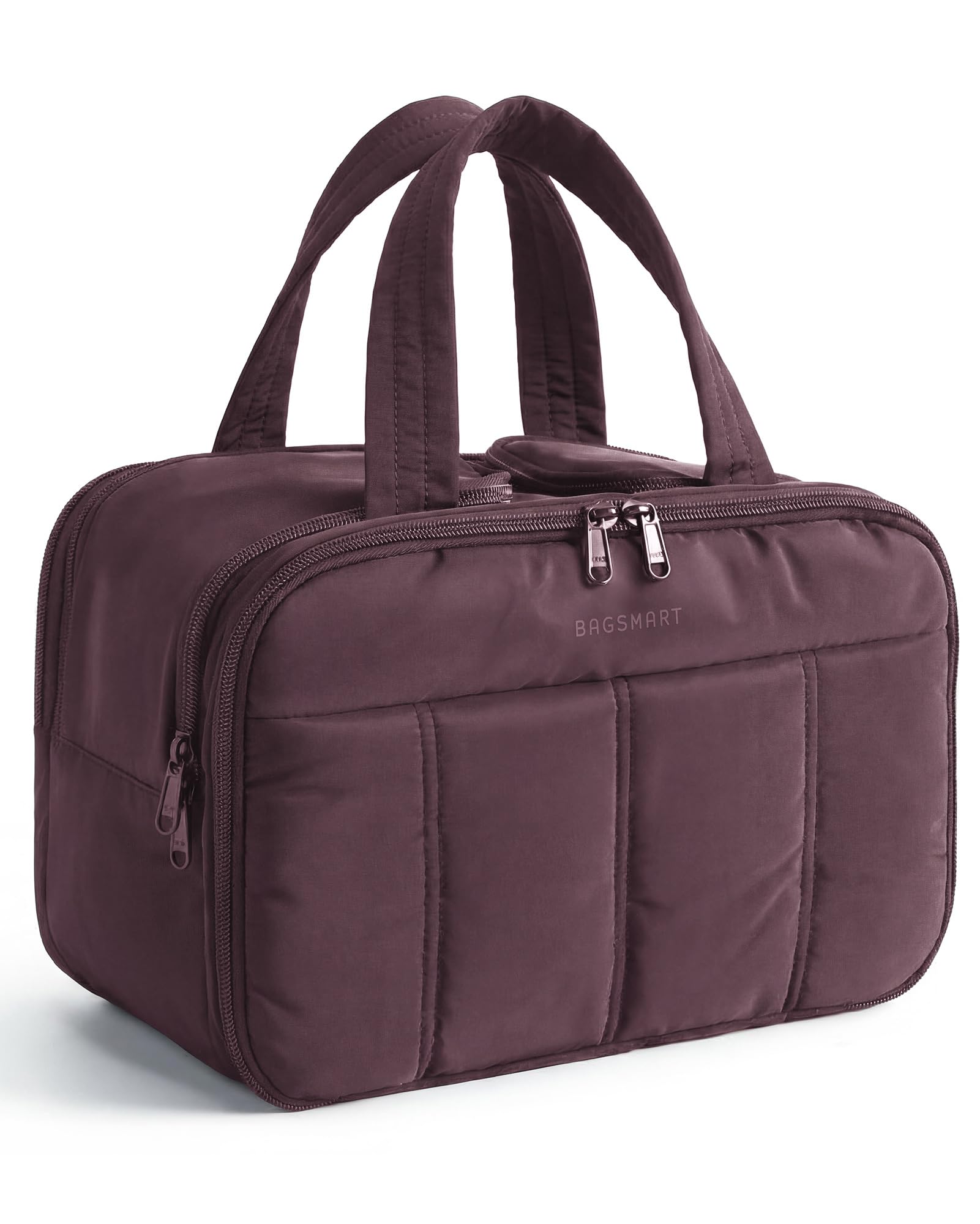 BAGSMART Travel Toiletry Bag, Puffy Large Toiletry Bag for Women, Lightweight Cosmetic Makeup Bag Organizer with Handle for Traveling, Accessories, Essentials, Toiletries (Black Purple)