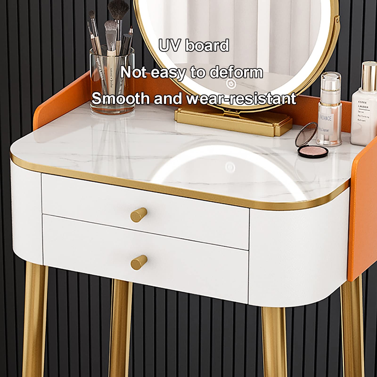 Cact - Tavolo da trucco a LED con specchio illuminato, mini tavolo da toeletta per piccole camere da letto, 40 cm, design t per gli amanti del trucco