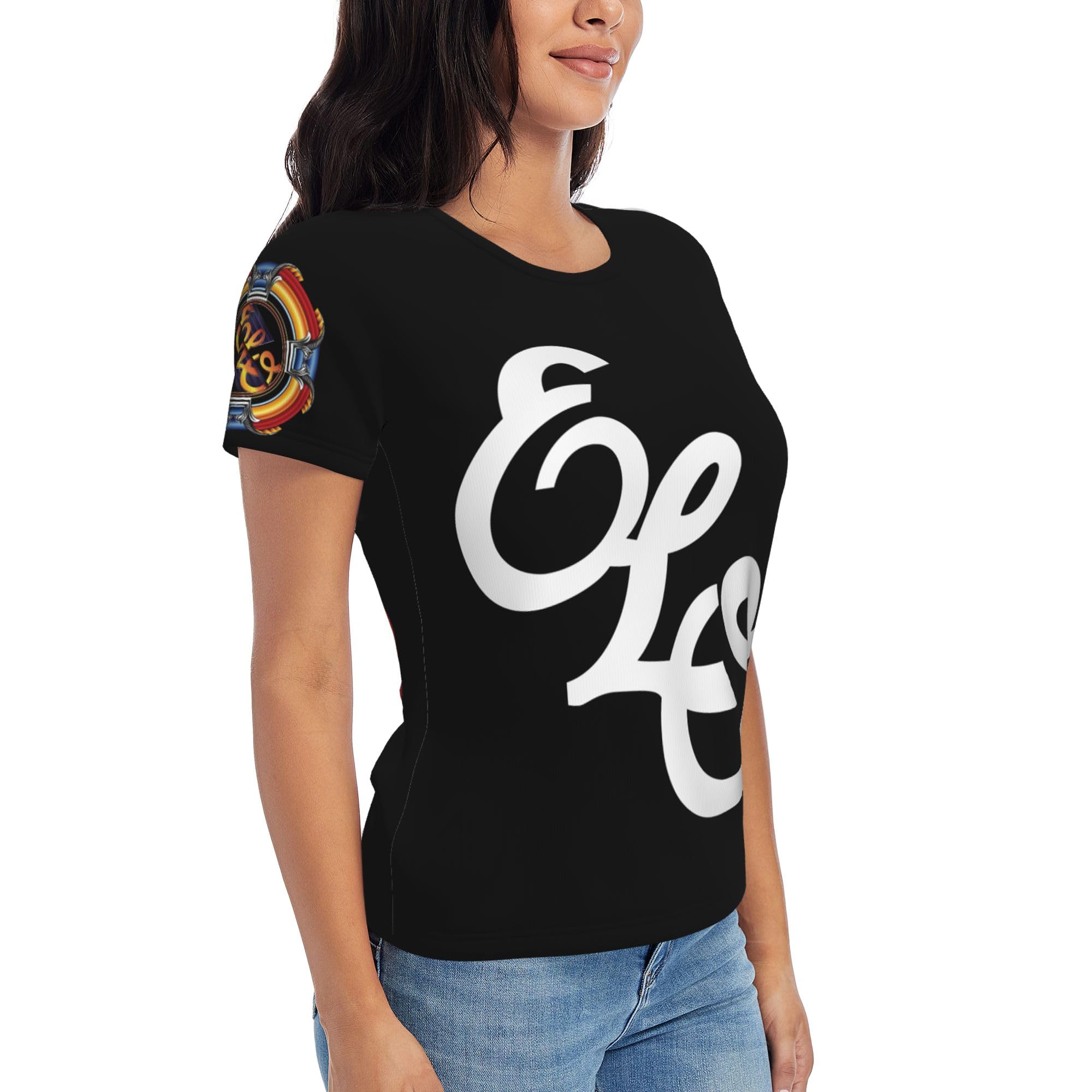 MZPQDKSLK Women's Electric Logo Graphic T-Shirt El*o Short Sleeve Light T Shirt for Women Round Neck Music Orches*tra Clothes Merch for Fans Black