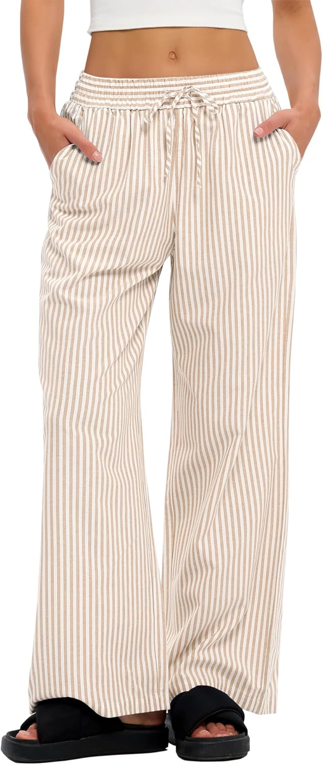 LOMON Striped Gingham Pants Women 2026 Spring Summer Pajamas Wide Leg Pj Lounge Boxer Bottoms Y2k Trousers with Pocket - Image 2