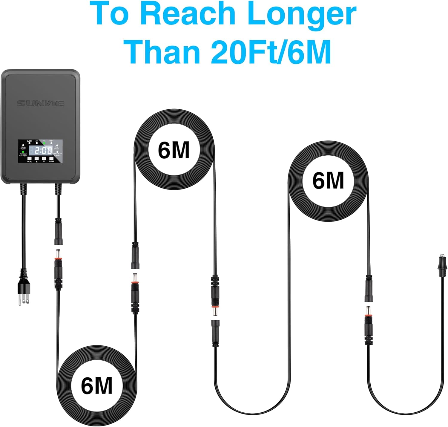 SUNVIE 20ft Photocell Sensor Extension Cord Only for SUNVIE Low Voltage Landscape Transformer 12V DC Outdoor Weatherproof Extension Cord 20 AWG Extension Cable, Screwed Threaded Connection, UL Listed
