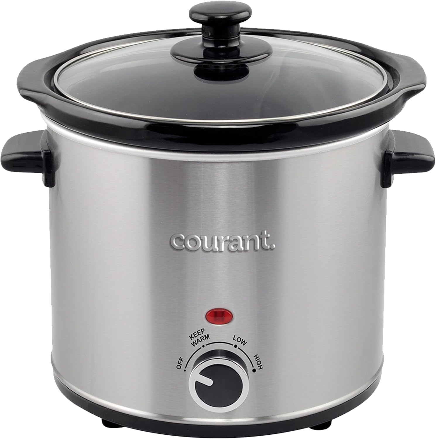 Courant Slow Cooker 3.2 Quart - Stainless Steel, Removable Ceramic Insert & Glass Lid With Three Temperature Settings