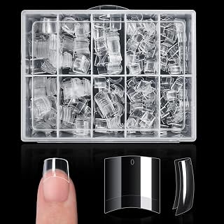 Buqikma 500PCS Short Nail Tips for Acrylic Nails - Clear False Nail Tips Short Artificial Tips for Manicure with Box(Pink Box with Tips)