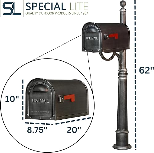 Vista 25 de Special Lite - Buzón clásico con poste de aluminio, buzón negro con poste Ashland - SCC-1008_SPK-600-BLK