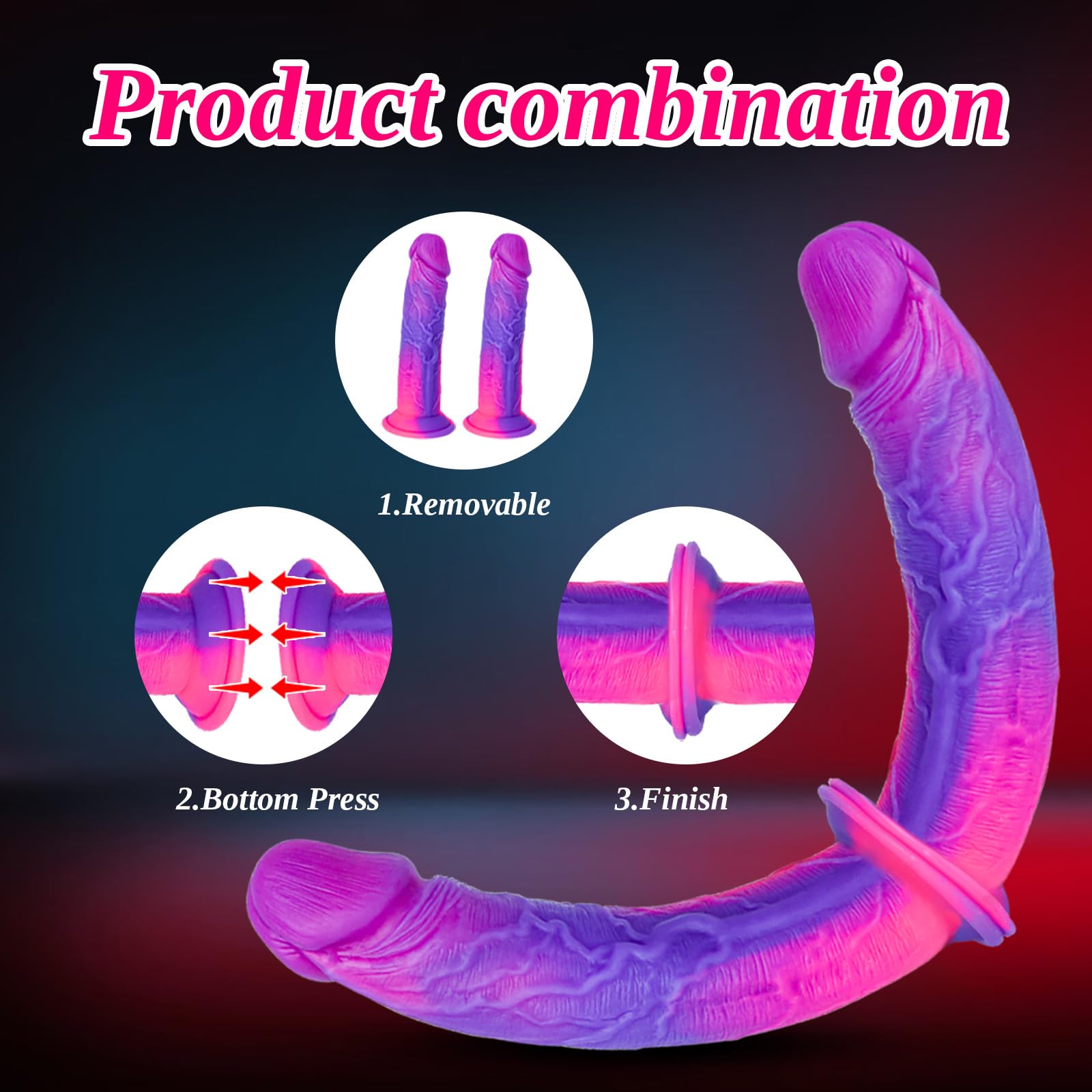 Strap-on Dildo Fantasia in Silicone, Ideale per Principianti, Cintura Regolabile con Dildo Doppi Reali da 18 cm * 2,Cintura Strap-on per Piacere Vaginale e Anale,Giocattolo Sessuale per Donne Lesbiche