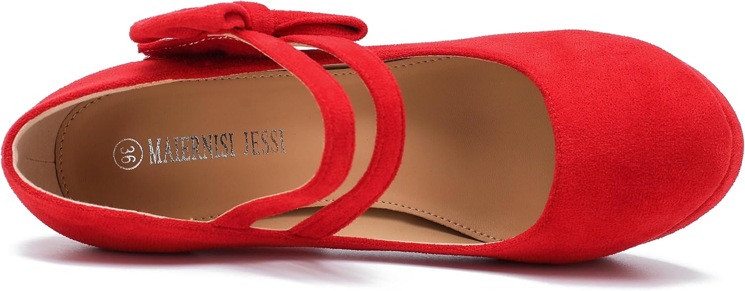 MAIERNISI JESSI Women's Platform Mary Jane Pumps with Bow, 3.94 Inch Block Heel Dress Shoes - Image 4