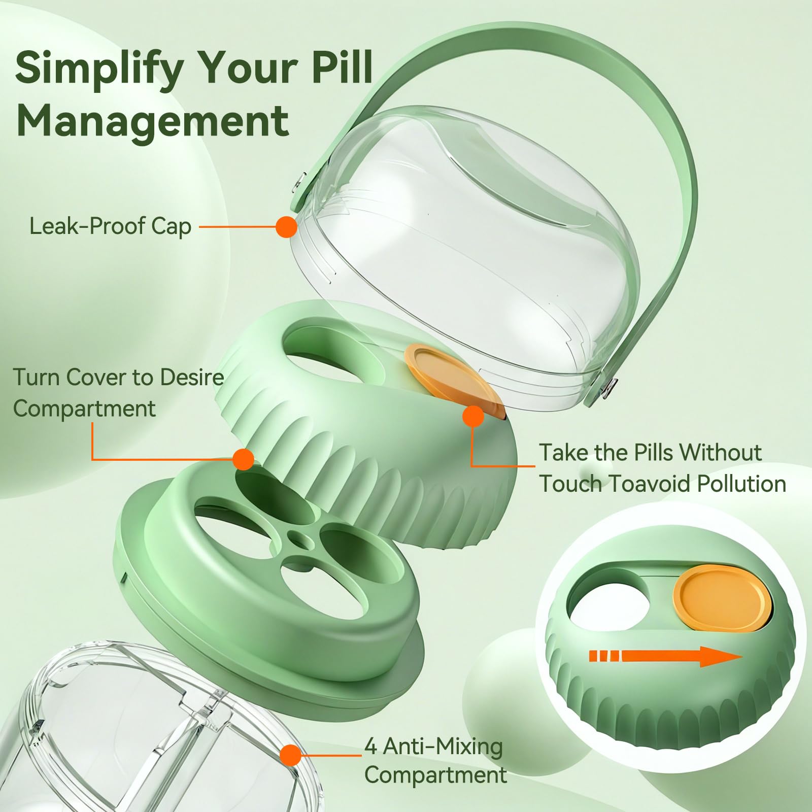 Pilulier hebdomadaire pour 7 jours de voyage sans BPA, résistant à l'humidité, conteneur portable pour vitamines, huiles de poisson, compléments (vert)