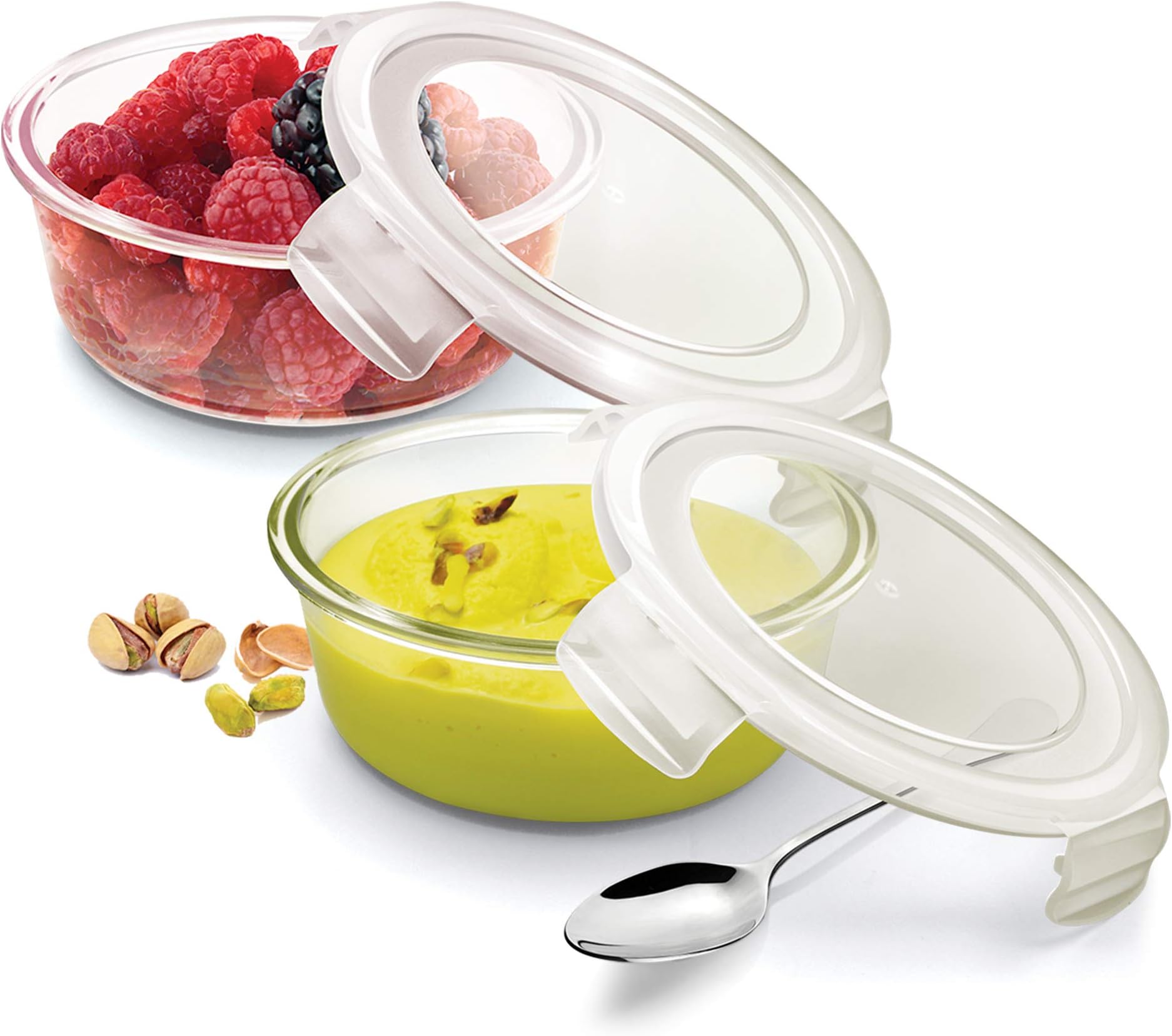 Treo Store Fresh Round Glass Storage Container Set, 380 ml, Transparent -Set of 2