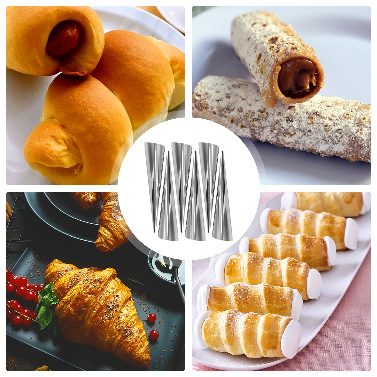 15 moldes para hornear croissant, con 1 cuchillo desmoldeante y 1 cepillo de limpieza, moldes de forma rizada, herramientas para hornear de cocina, rollos de crema cónicos, rollos de espuma antiadhere