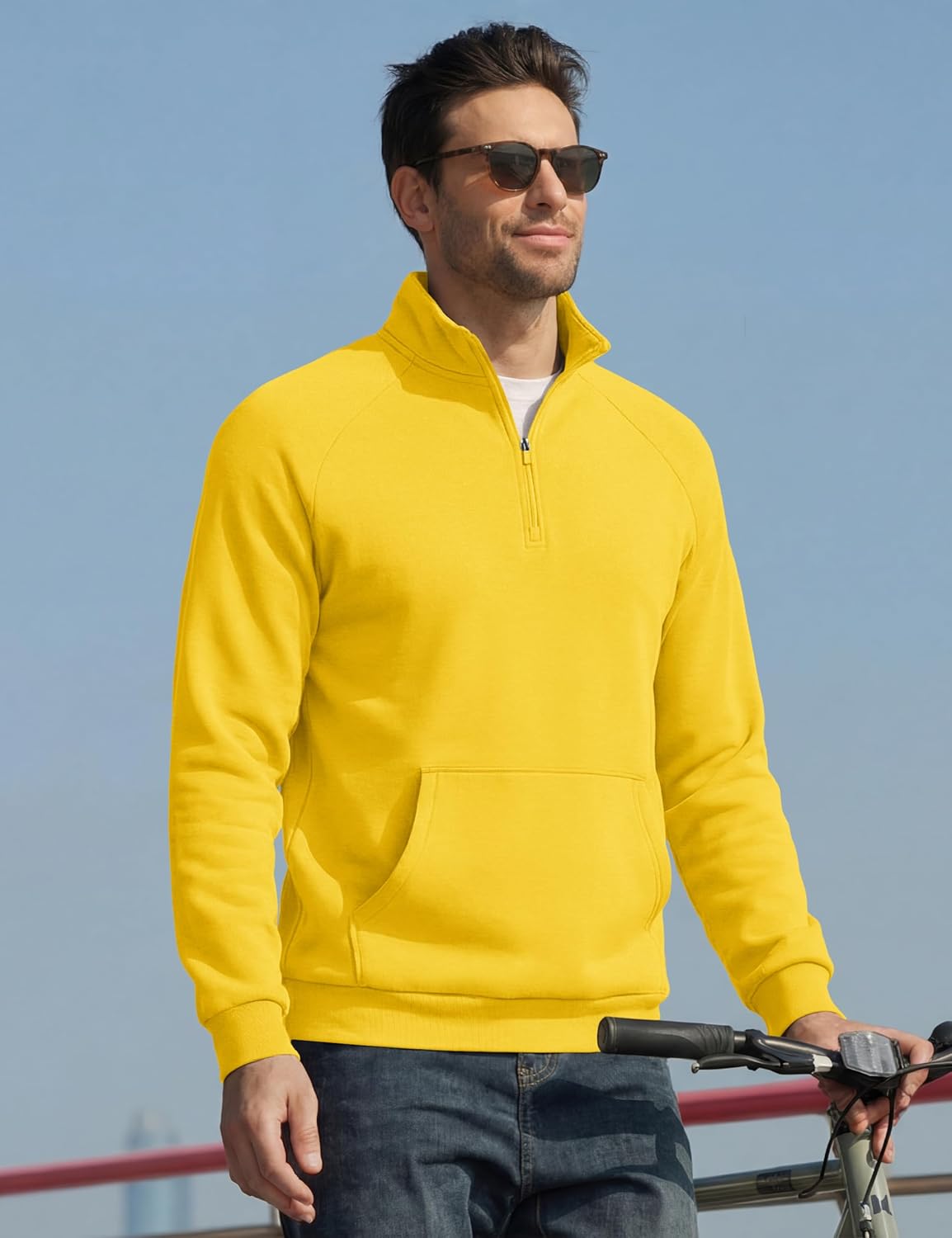 MAGCOMSEN Mens Pullover Quarter Zip Athletic Warm Sweatshirt Casual 1/4 Zip Fleece Lined Sweater With Pockets