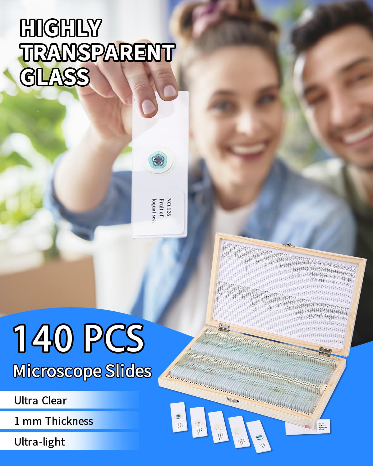 140 portaobjetos de microscopio con especímenes, portaobjetos de vidrio prefabricados con muestras, portaobjetos educativos y cubiertas de microscopio para jóvenes científicos, perfectas para clases