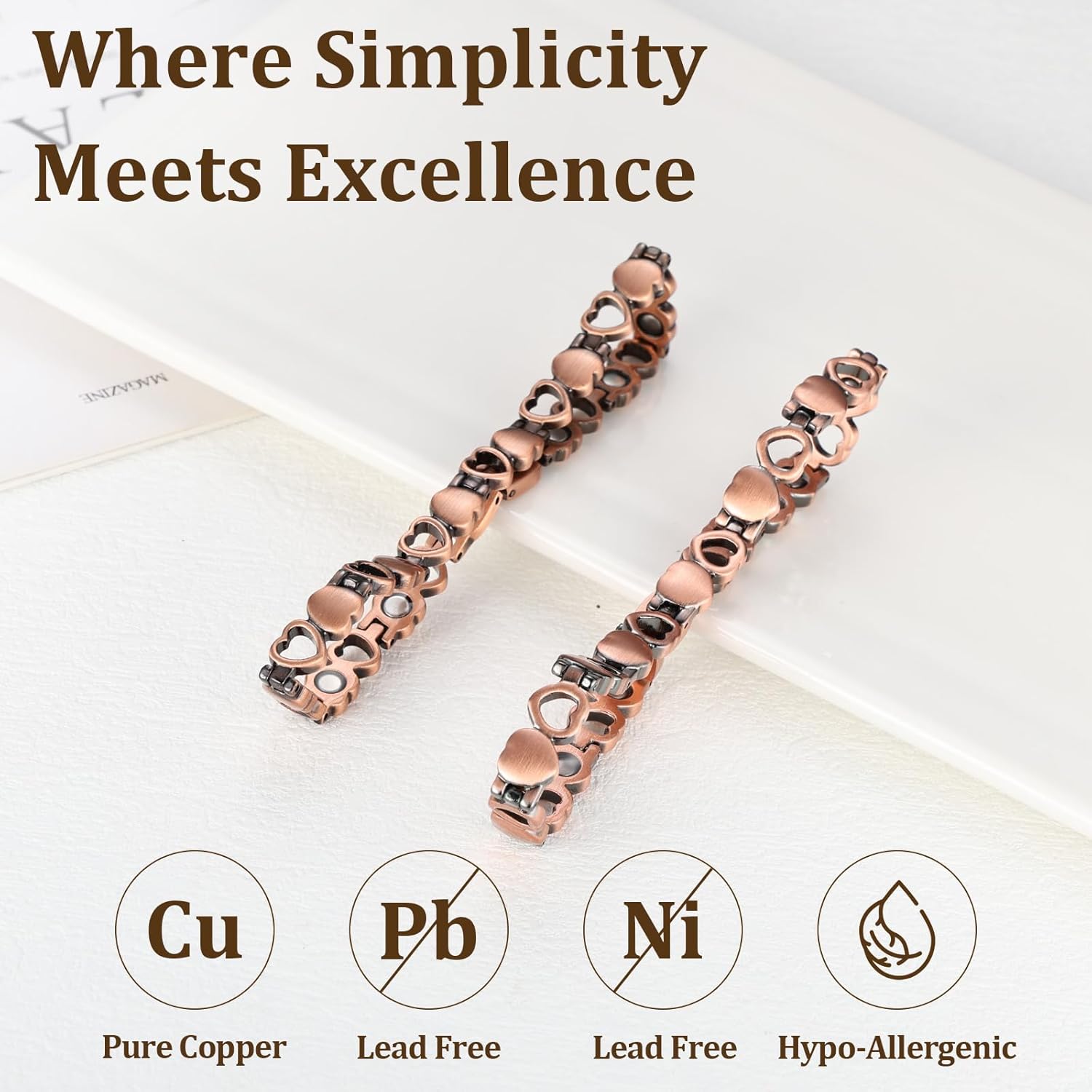99.99% Pure Copper Magnetic Bracelet and Ring Set for Women, Heart Wire Design Adjustable Jewelry with 3800 Gauss Magnets, Elegant Gift Box - Image 3