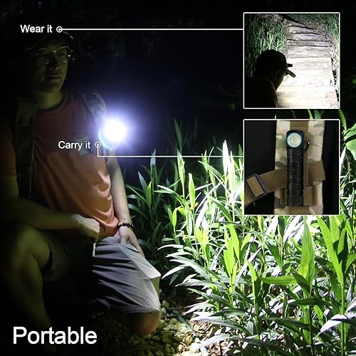 Miniatura 4 de SecurityIng Linterna frontal LED recargable, 1130 lúmenes súper brillante con 9 modos, impermeable, portátil, duradera, carga magnética, linterna de