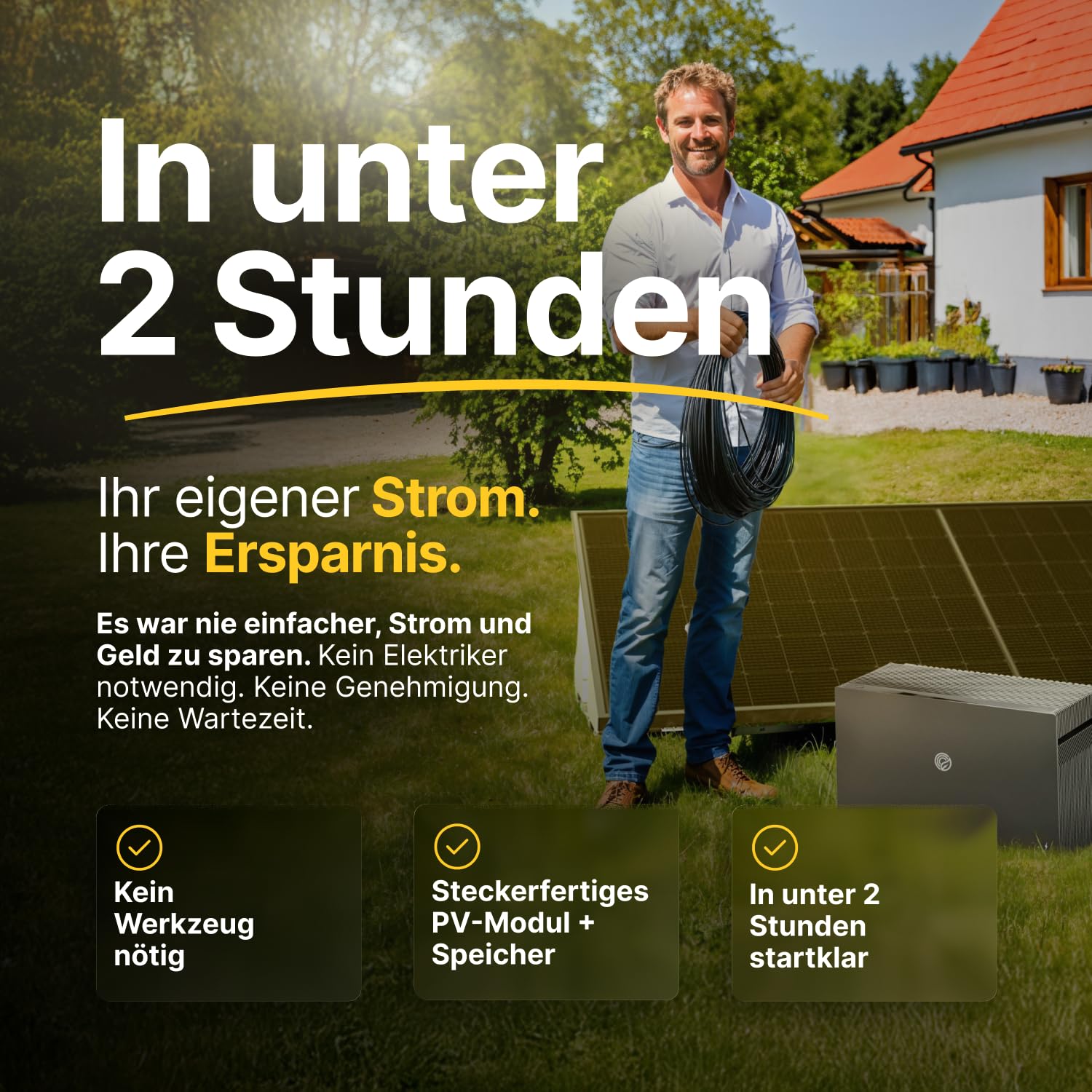 Solakon Balkonkraftwerk 2000W komplett Steckdose - Balkonkraftwerk 2000 Watt neuester Wechselrichter 800W - Solaranlage Komplettset mit 4x500W Solarpanel/Solar Panels mit 5m Kabel