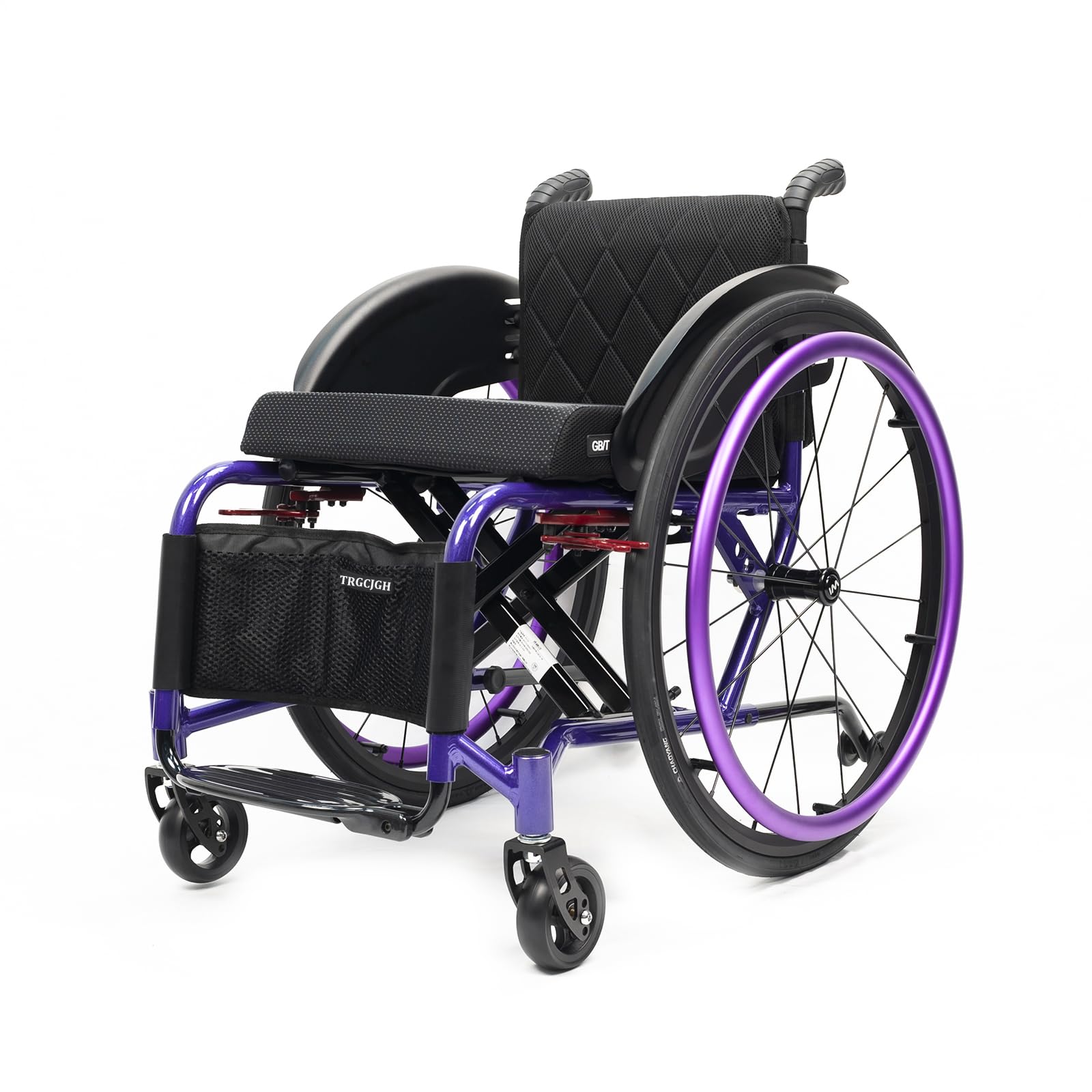 Carrozzina Pieghevole in Alluminio, Sedia a rotelle Pieghevole Leggera ad autospinta, Pedane Pieghevoli, Cintura di Sicurezza(42cm/16.5in Seat,Purple)