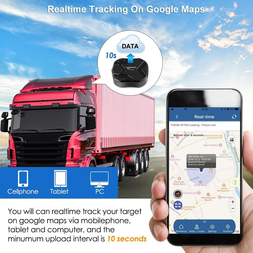 Traceur GPS Voiture 4G Longue Autonomie Suivi en Temps Réel,Tracker GPS Magnetique Étanche No Distance Limit Traqueur pour Véhicules Camion Moto TK905B