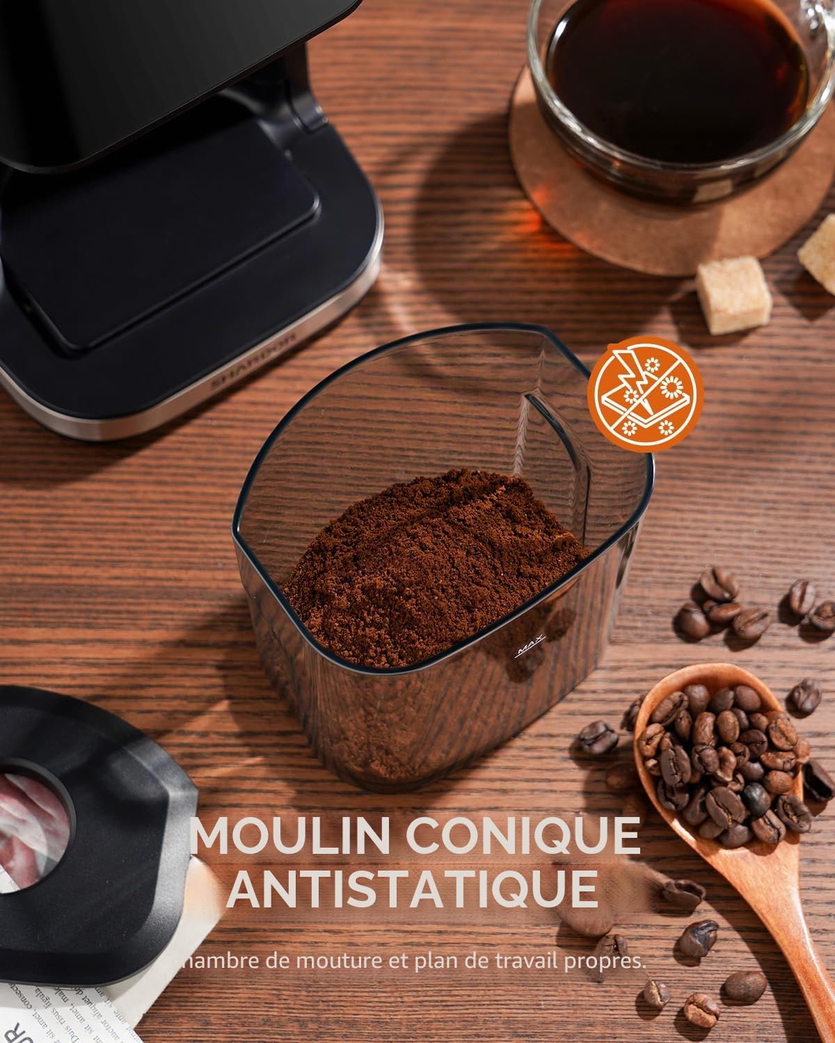 SHARDOR Moulin à Café éLectrique à Cône, 51 RéGlages De Mouture Fine Moulin à Café, Acier Inoxydable Avec RéGlage De La Tasse Et De L'Heure, Reconnaissance Automatique Du Porte-Filtre, écran LCD