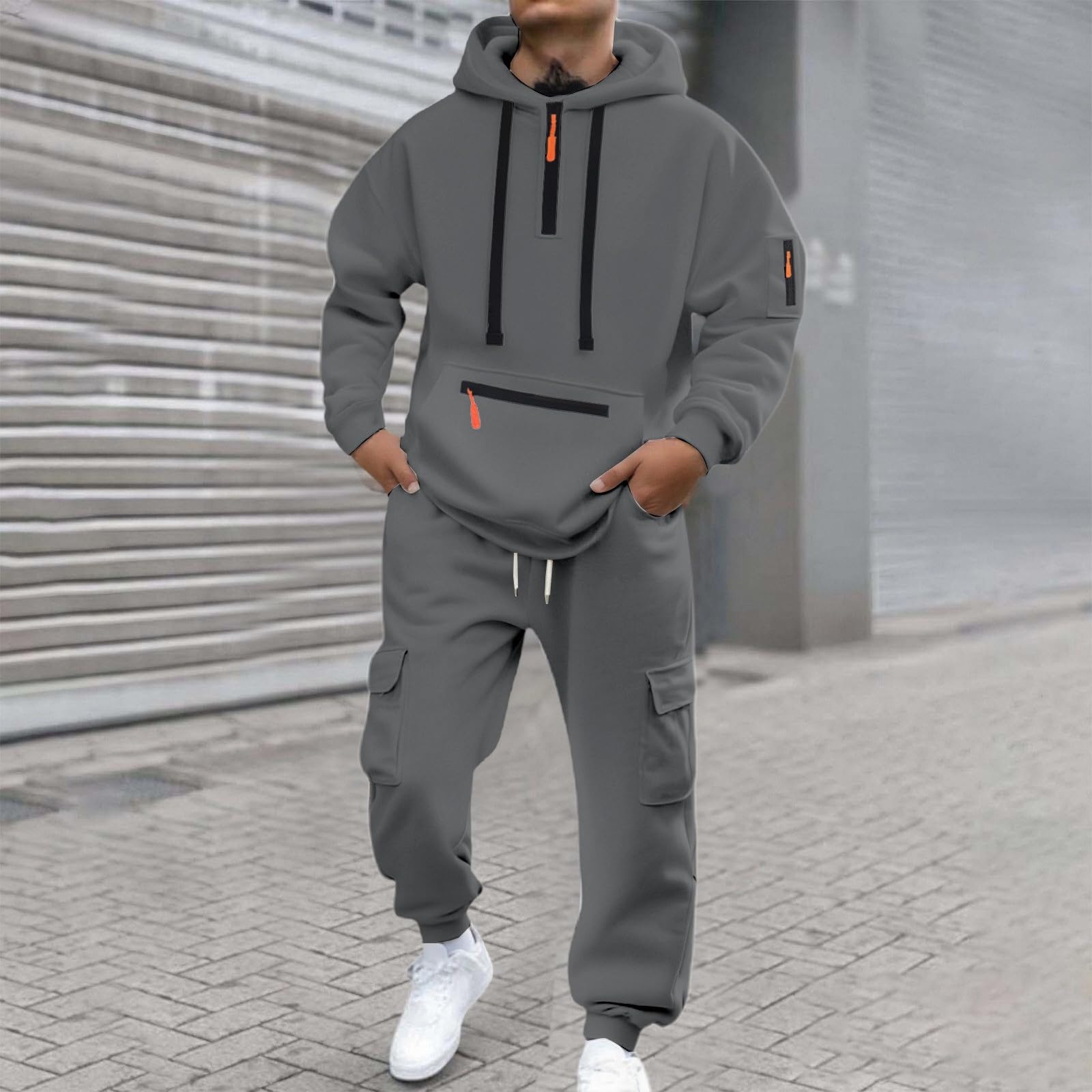 Conjunto genérico de 2 piezas para hombre de algodón y pantalones de correr deporte elegante suave manga corta entrenamiento para cualquier temporada cómoda cintura elástica con bolsillos A100