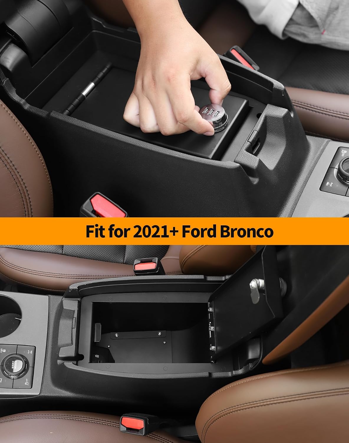 Hoolcar Center Console Lock Safe Box Compatible with 2021 2022 2023 2024 2025 Ford Bronco Sport Armrest Storage Organizer Safe Anti-Theft Box with 3 Digit Combo Password, Black
