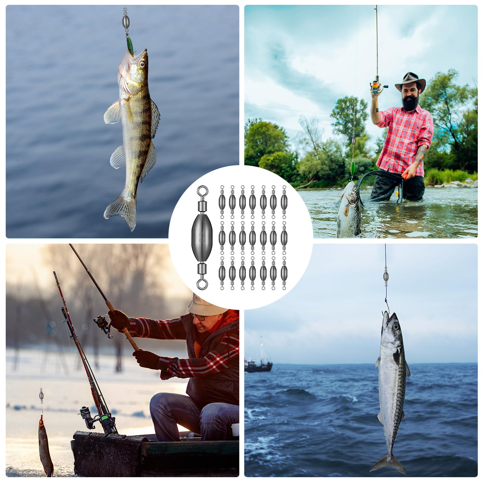 Seenelling 20 piezas de plomos de pesca giratorios de latón para agua salada, plomos de bala de agua salada, plomos de huevo con rodillo giratorio extraíble agua dulce