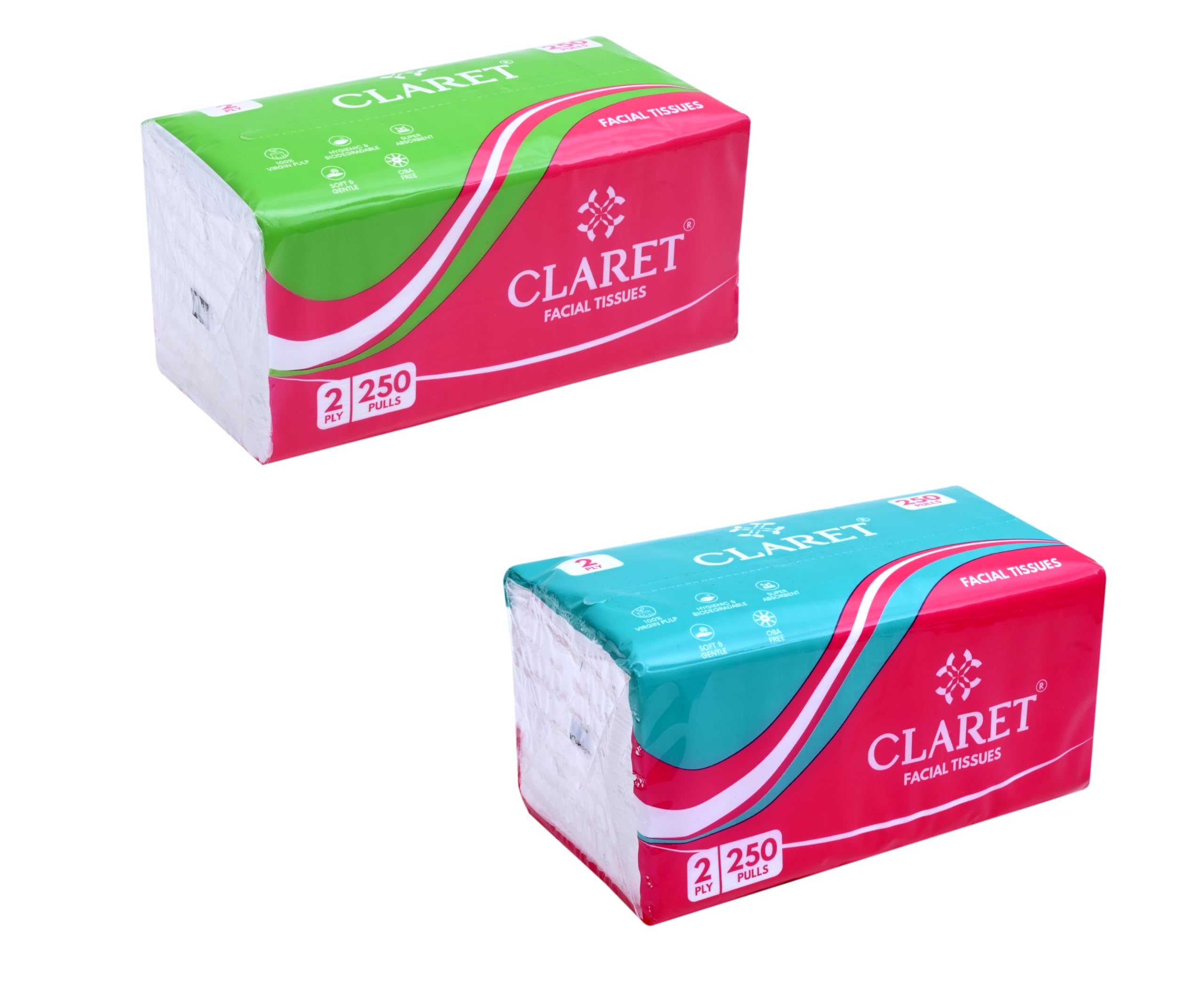 CLARET Polypack Facial Tissues - 2 Ply, 250 Pulls (500 Sheets), 18 x 20 cm - Super Soft, Multipurpose Dry Tissue for Personal Care, Bedside, Office and Car - Pack of 2-image-20