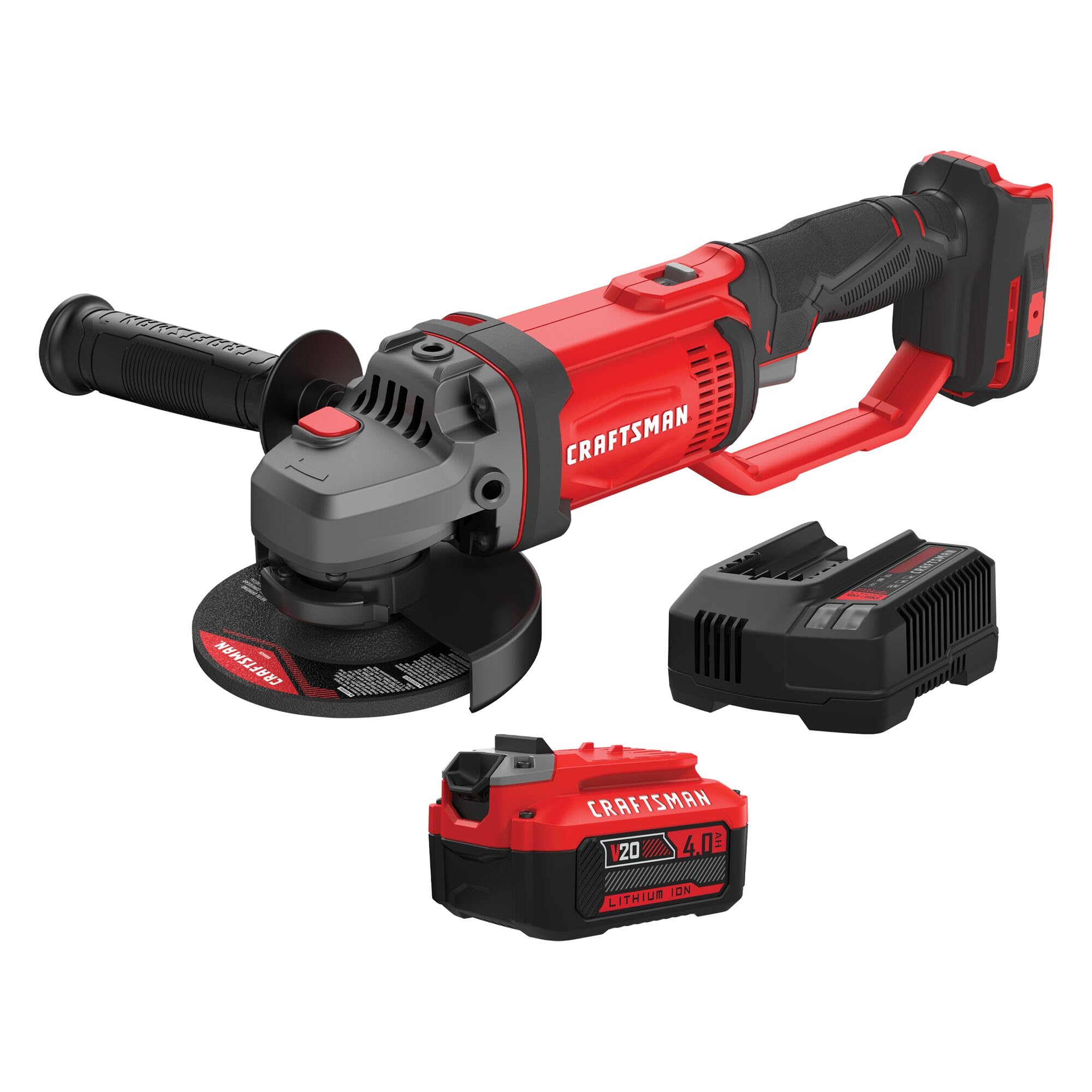 CRAFTSMAN V20 Cordless Angle Grinder Tool Kit, 4-1/2 inch, Battery and Charger Included (CMCG400M1)