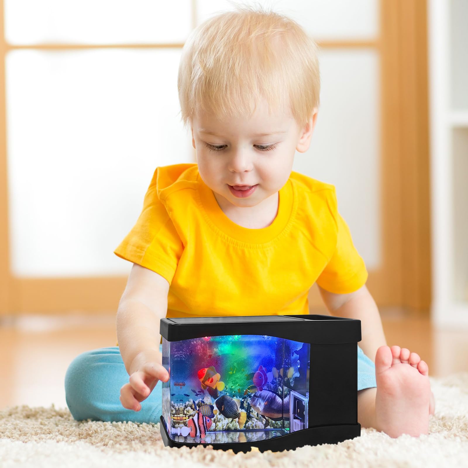 Lampada per Acquario, 3 Luci a LED per Acquario, Sfondi Colorati per Mini Acquario- 3 pesci Artificiali, Adatti per Ufficio, Camera da Letto, Soggiorno, Regali per Bambini o Gatti