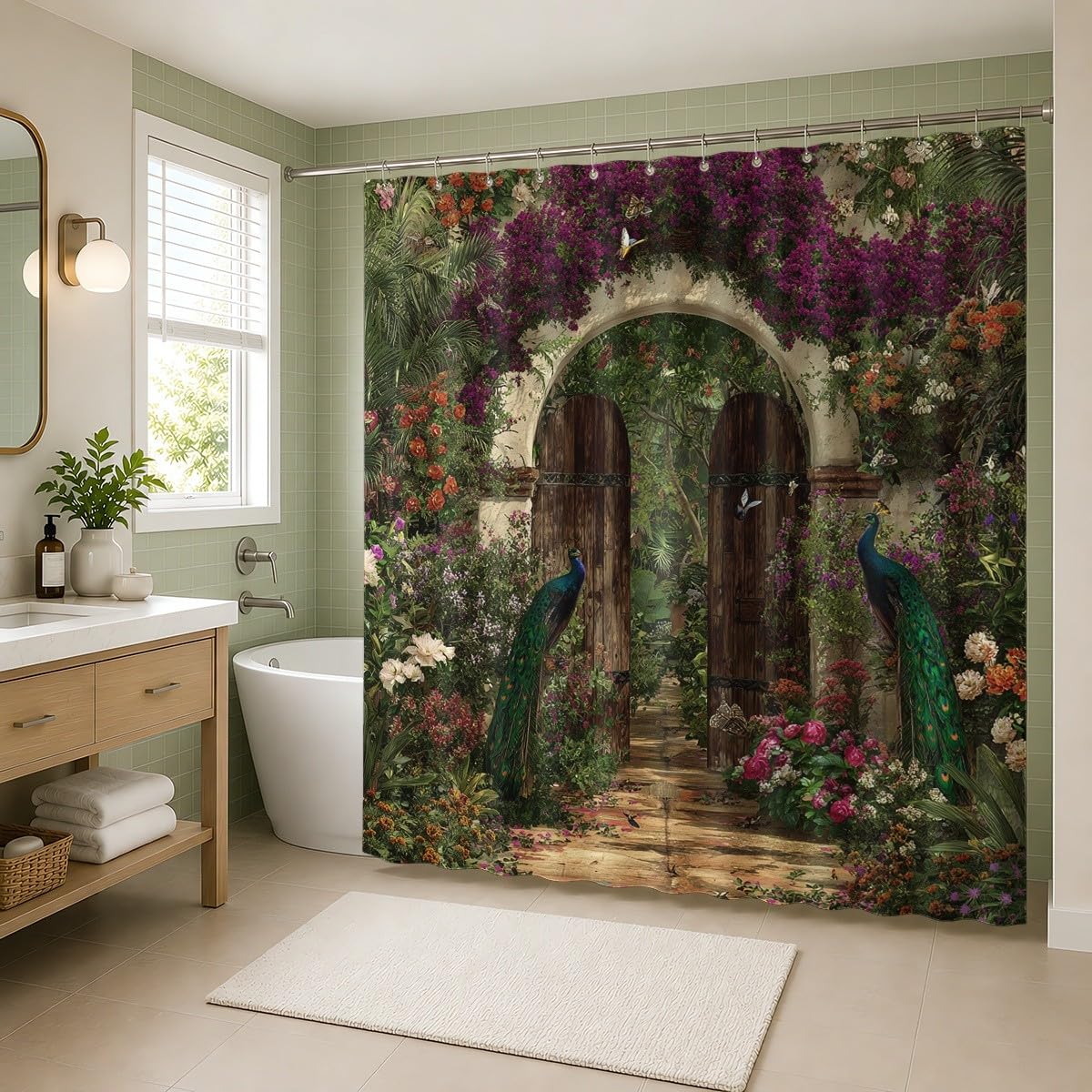Generico Tenda Doccia 240x200 cm Verde Impermeabile per Vasca da Bagno