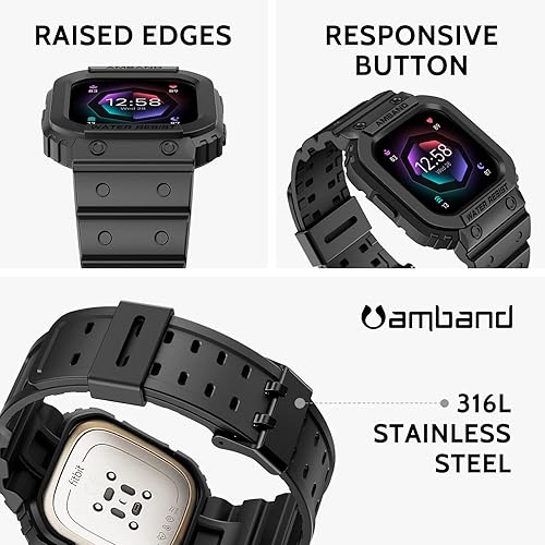Vista 15 de amBand Compatible con Fitbit Versa 4/3/2/Fitbit Versa Lite/Fitbit Sense 2/Fitbit Sense Bandas con funda, correa protectora para reloj inteligente